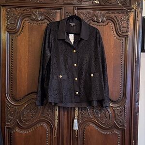 J. Crew Black Lace Blouse and camisole with Gold Buttons